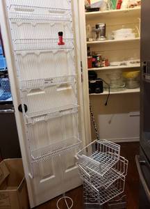 lot 384 image: LOT OF OVER THE DOOR 5 TIER PANTRY ORGANIZER AND BASKETS
