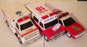 lot 254 image: VINTAGE TOY AMBULANCES AND FIRE CHIEF CAR (BIDDING BY THE PIECE)