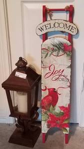 lot 317 image: CANDLE HOLDER AND SLEIGH DECOR (22.5 H AND SLEIGH IS 34L)