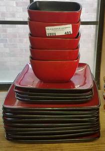 lot 485 image: BLACK AND RED DISHES