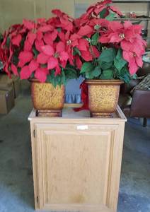 lot 523 image: CABINET AND 2 LARGE POINSETTIAS