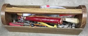 lot 575 image: WOODEN TOOL BOX WITH CONTENTS