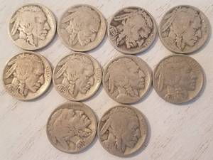 lot 581 image: 10 SILVER BUFFALO NICKELS (BIDDING BY THE  PIECE)