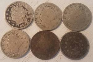 lot 582 image: 6 PRE-1912 SILVER NICKELS INCLUDING AN 1882 (BIDDING BY THE  PIECE)