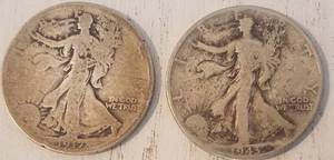 lot 585 image: 2 PRE-1950 SILVER HALF-DOLLAR COINS (BIDDING BY THE  PIECE)