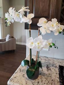 lot 45 image: Faux White Orchid in White Ceramic Vase
