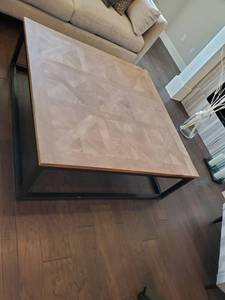 lot 61 image: Square Wood Coffee Table with Metal Base