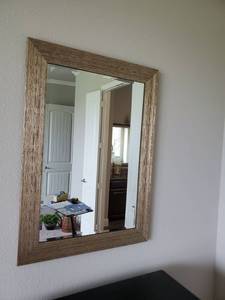 lot 74 image: Beveled Wall Mirror with Metallic Textured Frame