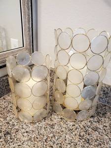 lot 77 image: Pair of Round Shell Like Candle Holders with Candles