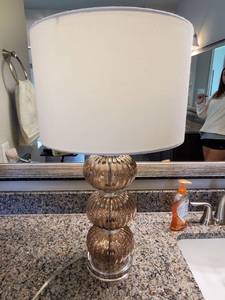 lot 80 image: Smokey Glass Lamp with Linen Shade