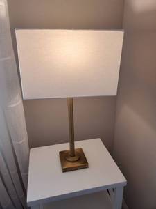 lot 112 image: Metal Table Lamp with Rectangular Linen Shade