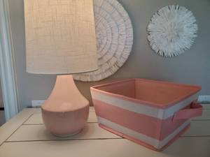 lot 113 image: Pink Lamp with Pillowfort Basket
