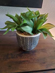 lot 180 image: Faux Greenery in Chevron Resin Pot
