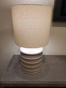 lot 156 image: Cream Ceramic Table Lamp with Linen Shade