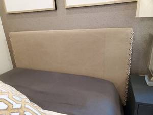 lot 52 image: Full Size Brown Canvas Headboard with Stitching