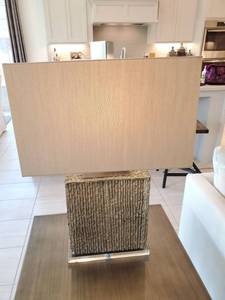 lot 79 image: Textured Resin Lamp with Linen Shade & Acrylic Base