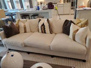lot 81 image: Cream Linen Blend Sofa by Distinctions