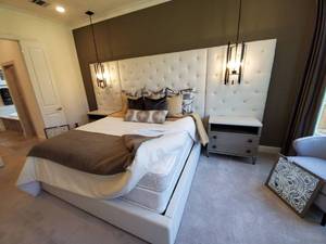 lot 98 image: King Size Cream Linen Blend Headboard & More