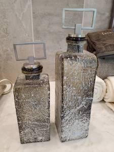 lot 101 image: Glass Bottles with Spattered Paint & Metal Stoppers