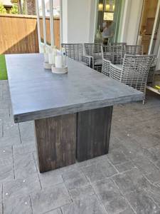 lot 114 image: Metal Top Table with Wood Base
