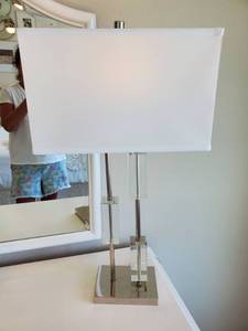 lot 132 image: Acrylic & Metal Table Lamp with Linen Shade