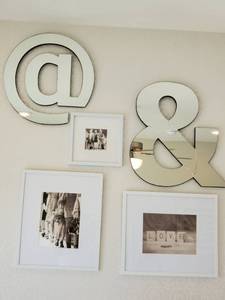lot 140 image: 3 Walls Frames & 2 Mirrored Wall Symbols