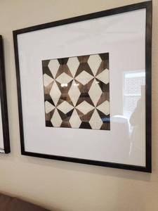 lot 151 image: Framed Geometric Print with Glass Driftwood