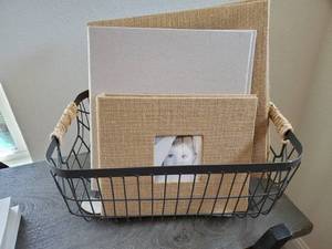 lot 169 image: Metal Basket with 3 Scrapbooks