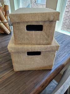 lot 182 image: Pair of Burlap Lidded Storage Boxes