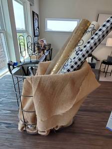 lot 189 image: Metal Basket with Burlap & 3 Rolls of Wrapping Paper