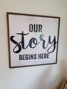 lot 192 image: Framed Our Story Begins Here Print on Board