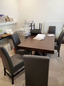 lot 217 image: 6 Brown Faux Leather Dining Chairs NOTE pick-up for this item