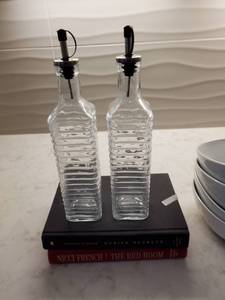 lot 239 image: Glass Oil & Vinegar Cruets with 2 Books