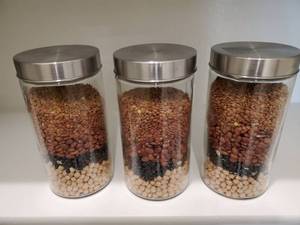 lot 247 image: 3 Lidded Glass Containers with Decorative Beans