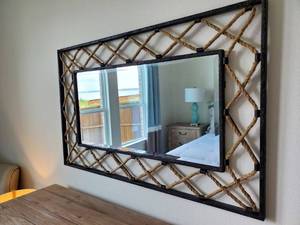 lot 28 image: Beveled Wall Mirror with Metal & Rope Frame