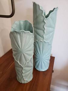 lot 81 image: Pair of Aqua Ceramic Vases
