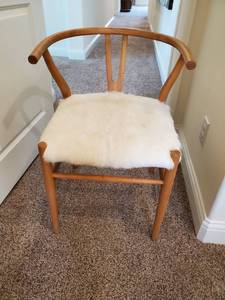 lot 88 image: Wood Chair with Faux Fur Seat by Dovetail Furniture