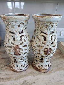 lot 165 image: Aged Ceramic Lattice Decorative Vases