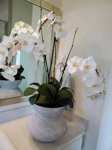 lot 128 image: Faux Orchid in Textured Ceramic Container