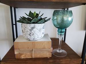 lot 137 image: Faux Succulent, Candle Holder & Books for Decor