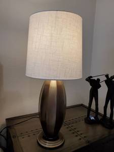 lot 100 image: Bronze Resin Lamp with Cream Shade