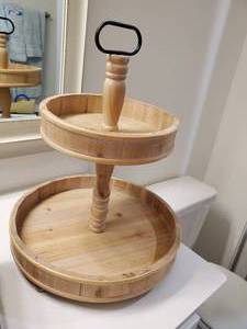 lot 109 image: Round Tiered Stand with Metal Handle