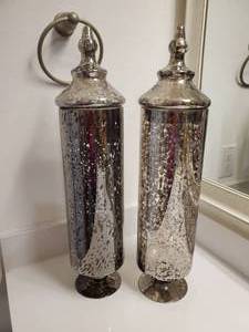 lot 111 image: Pair of Mercury Glass Lidded Canisters