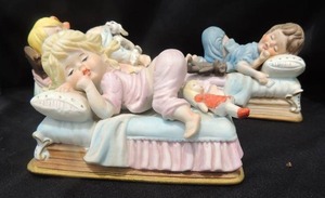 lot 48 image: Royal Crown Children Sleeping  Porcelain Music Box   QTY 3