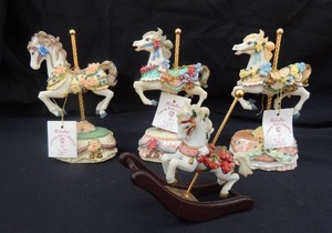 lot 53 image: Lefton 3 rocking horse  X1 and 3 Heritage House Melodies county fair collection carousel horses 5