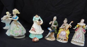 lot 57 image: Made in Occupied Japan figures. 3 - 6H. Porcelain man and woman figures. (mans foot is broken - Josef Originals porcelain ladies head broken but included for repair