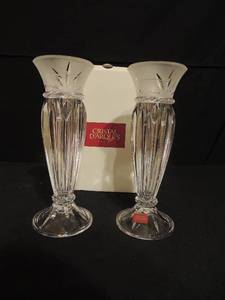 lot 63 image: Cristal DArques Paris Candle sticks 8 tall NIB