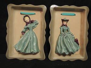 lot 78 image: 2 Florence mid century ceramic wall plaques of ladies. Excellent condition