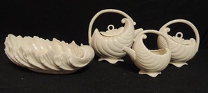 lot 83 image: White Lenox glass basket with handles 2 have tops decorative dish