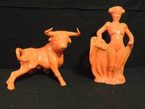 lot 95 image: Orange bull 8 tall and matador 11 tall, Mid Century